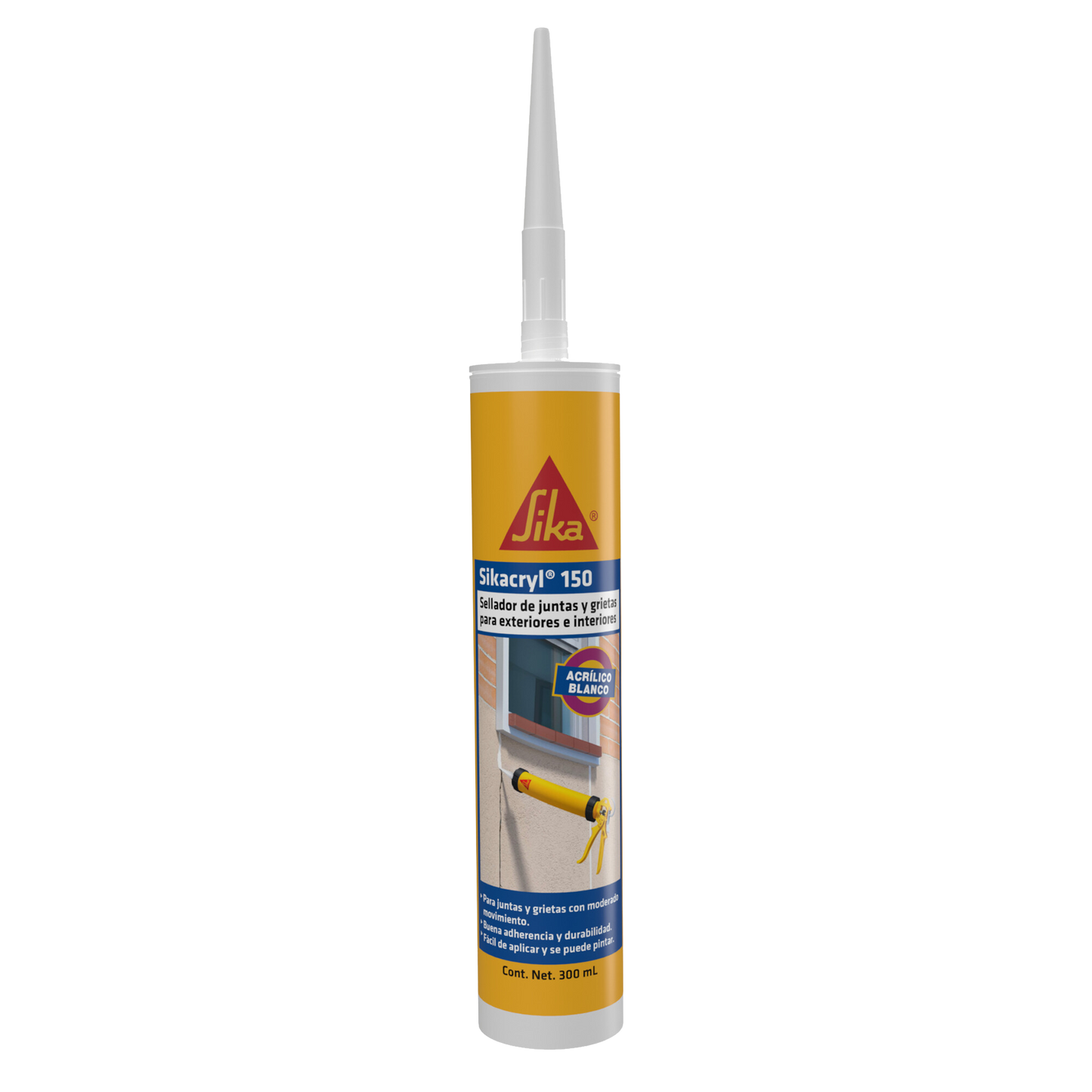 SELLADOR ACRÍLICO PARA JUNTAS Y GRIETAS CON BAJO MOVIMIENTO SIKACRYL 150 BLANCO CARTUCHO 300 ML