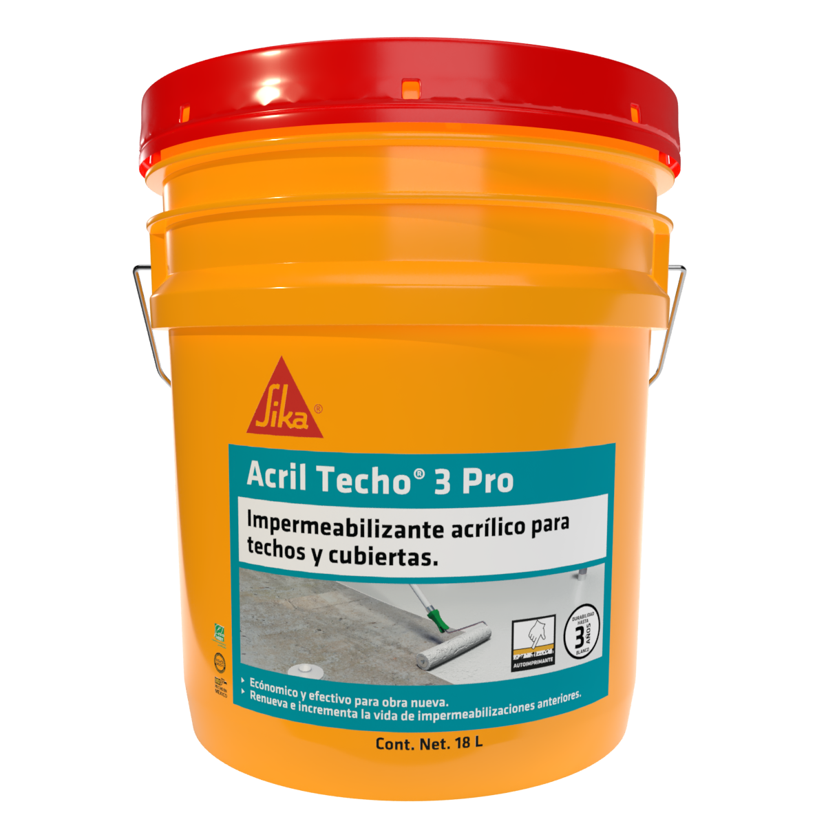 IMPERMEABILIZANTE ACRÍLICO SIKA ACRIL TECHO 3 AÑOS PRO BLANCO 18 LT