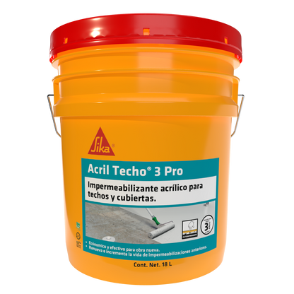 IMPERMEABILIZANTE ACRÍLICO SIKA ACRIL TECHO 3 AÑOS PRO BLANCO 18 LT