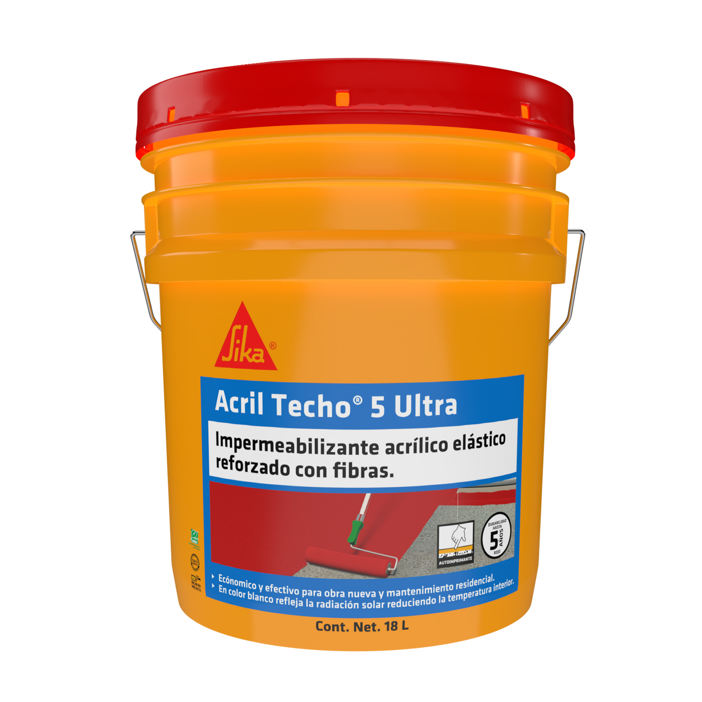 IMPERMEABILIZANTE ACRÍLICO SIKA ACRIL TECHO 5 AÑOS ULTRA ROJO 18 LT