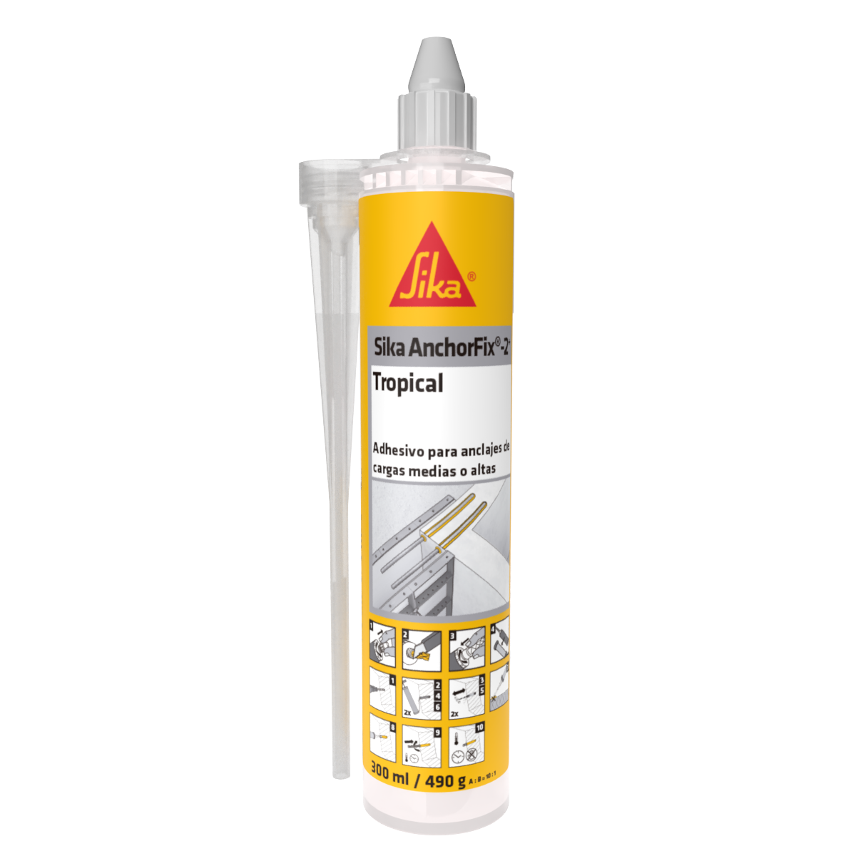 ADHESIVO PARA ANCLAJES DE CARGAS MEDIAS A ALTAS SIKA ANCHORFIX-2+TROPICAL CARTUCHO 300 ml