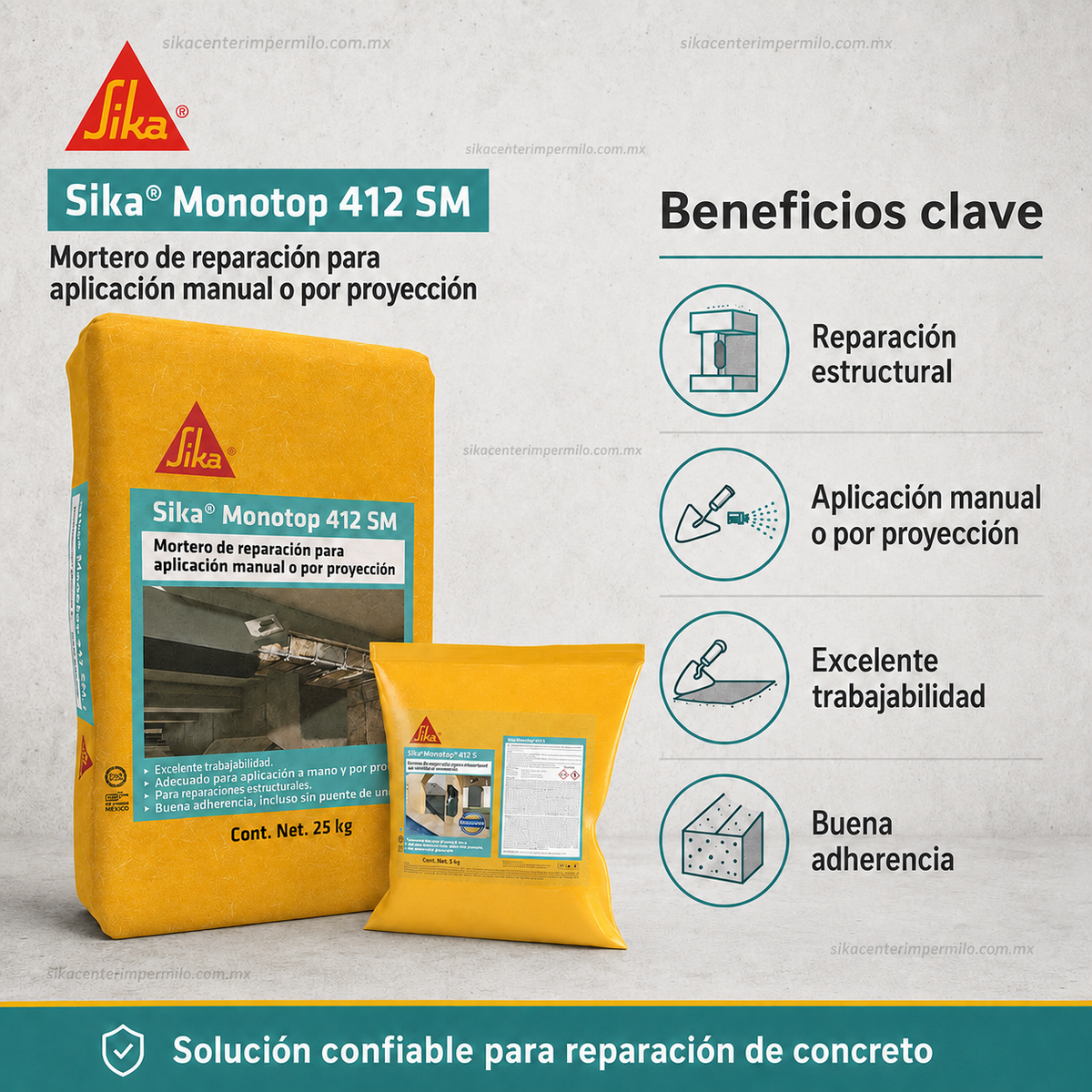 MORTERO DE REPARACIÓN SIKA MONOTOP 412 S MINIPACK 5KG./REPARACIÓN ESTRUCTURAL