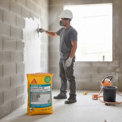 MORTERO DECORATIVO CON FIBRAS SIKAWALL-151 ESTUKA PLUS MX BLANCO SACO 20 KG