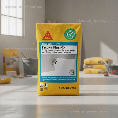 MORTERO DECORATIVO CON FIBRAS SIKAWALL-151 ESTUKA PLUS MX BLANCO SACO 20 KG