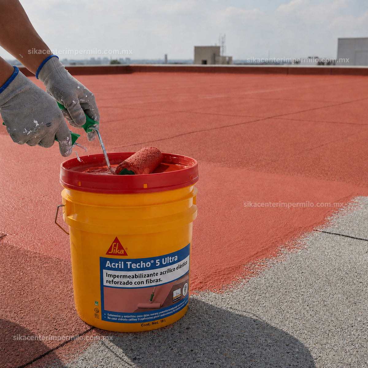 IMPERMEABILIZANTE ACRÍLICO SIKA ACRIL TECHO 5 AÑOS ULTRA ROJO 18 LT