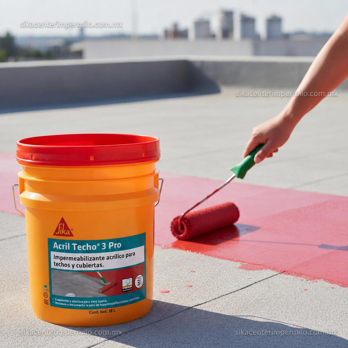 IMPERMEABILIZANTE ACRÍLICO SIKA ACRIL TECHO 3 AÑOS PRO ROJO 18 LT