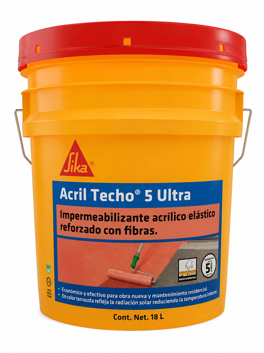 IMPERMEABILIZANTE ACRÍLICO SIKA ACRIL TECHO 5 AÑOS ULTRA ROJO 18 LT