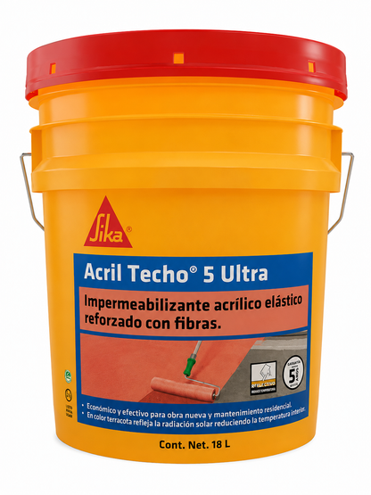 IMPERMEABILIZANTE ACRÍLICO SIKA ACRIL TECHO 5 AÑOS ULTRA ROJO 18 LT