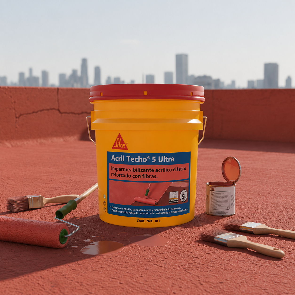 IMPERMEABILIZANTE ACRÍLICO SIKA ACRIL TECHO 5 AÑOS ULTRA ROJO 18 LT
