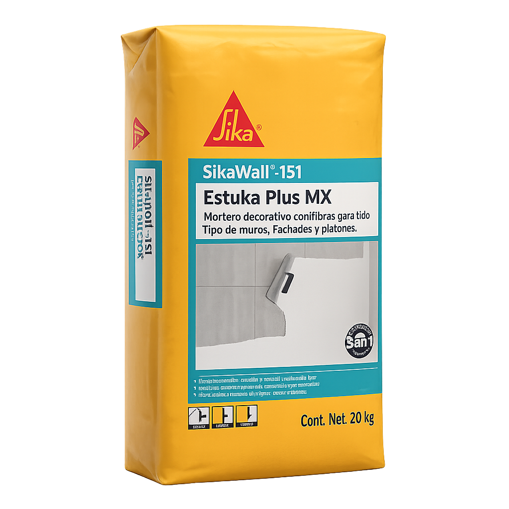 MORTERO DECORATIVO CON FIBRAS SIKAWALL-151 ESTUKA PLUS MX BLANCO SACO 20 KG