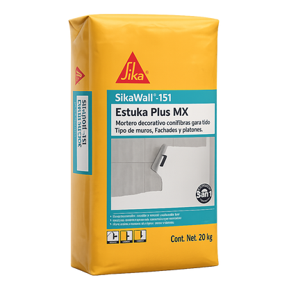 MORTERO DECORATIVO CON FIBRAS SIKAWALL-151 ESTUKA PLUS MX BLANCO SACO 20 KG