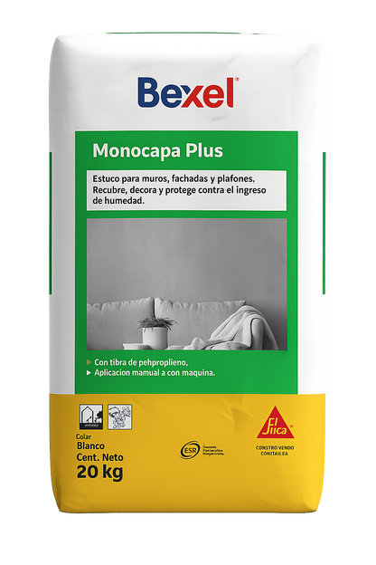 ESTUCO PARA MURO FACHADAS Y PLAFONES BEXEL ESTUKO MONOCAPA PLUS BCO 20KG