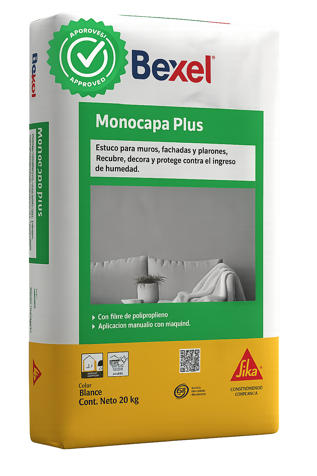 ESTUCO PARA MURO FACHADAS Y PLAFONES BEXEL ESTUKO MONOCAPA PLUS BCO 20KG