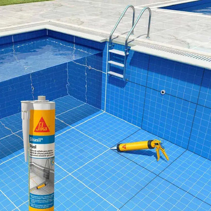 SELLADOR ELÁSTICO DE SILICÓN PARA SELLOS EN PISCINAS Y ZONAS EN CONTACTO PERMANENTE CON AGUA SIKASIL POOL COLOR TRANSPARENTE CARTUCHO 300 ML