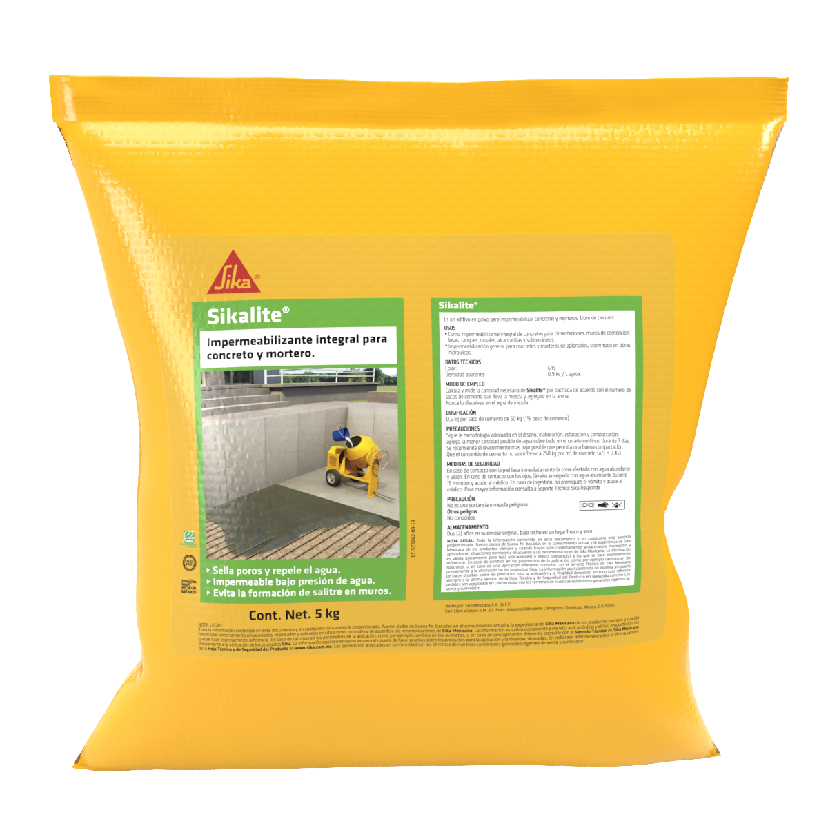 IMPERMEABILIZANTE INTEGRAL EN POLVO SIKALITE 5 KG