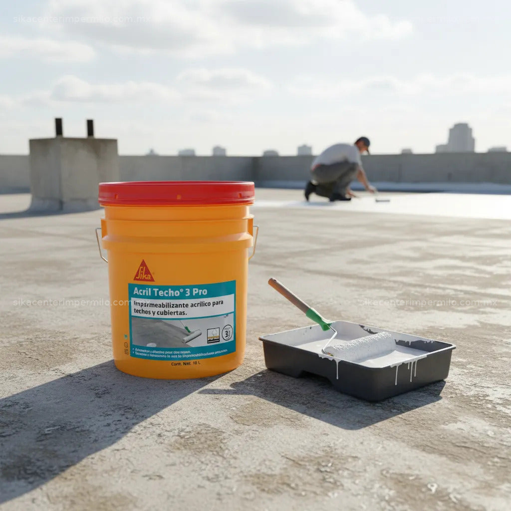 IMPERMEABILIZANTE ACRÍLICO SIKA ACRIL TECHO 3 AÑOS PRO BLANCO 18 LT