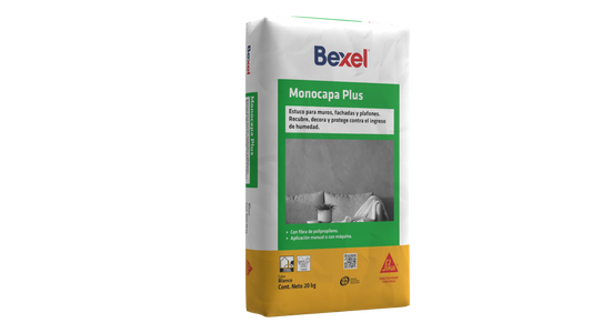 ESTUCO PARA MURO FACHADAS Y PLAFONES BEXEL ESTUKO MONOCAPA PLUS BCO 20KG