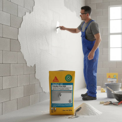 MORTERO DECORATIVO CON FIBRAS SIKAWALL-151 ESTUKA PLUS MX BLANCO SACO 20 KG