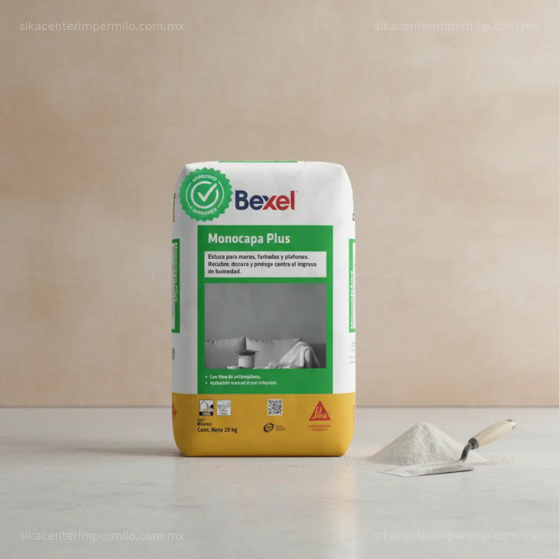 ESTUCO PARA MURO FACHADAS Y PLAFONES BEXEL ESTUKO MONOCAPA PLUS BCO 20KG