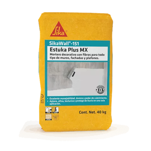 MORTERO DECORATIVO CON FIBRAS SIKAWALL-151 ESTUKA PLUS MX BLANCO SACO 20 KG