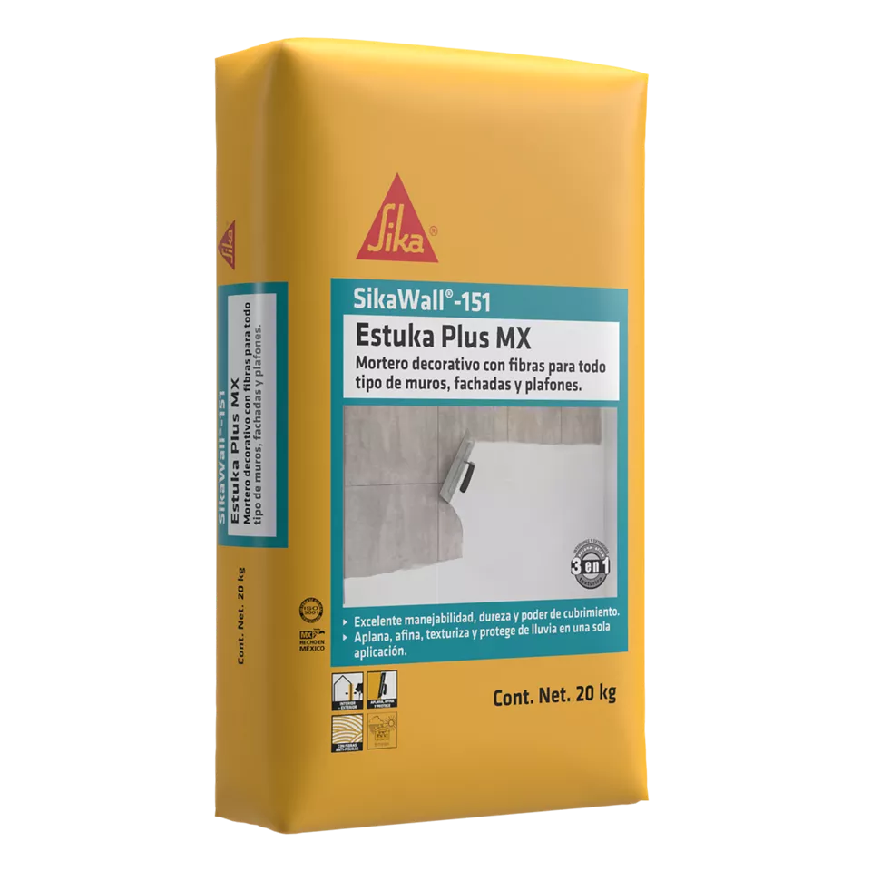 MORTERO DECORATIVO CON FIBRAS SIKAWALL-151 ESTUKA PLUS MX BLANCO SACO 20 KG